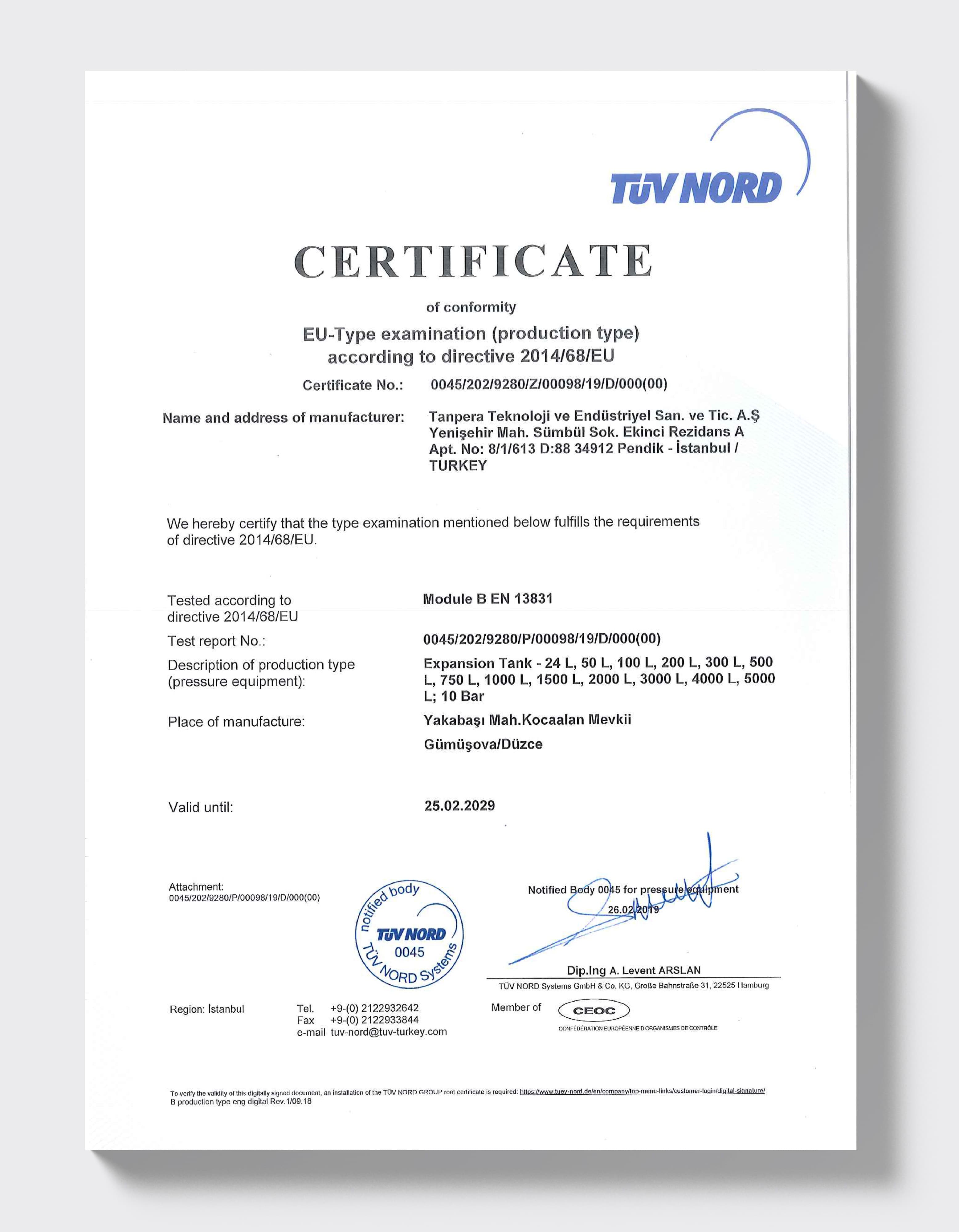 TÜV AUSTRIA — расширительные баки, модуль B