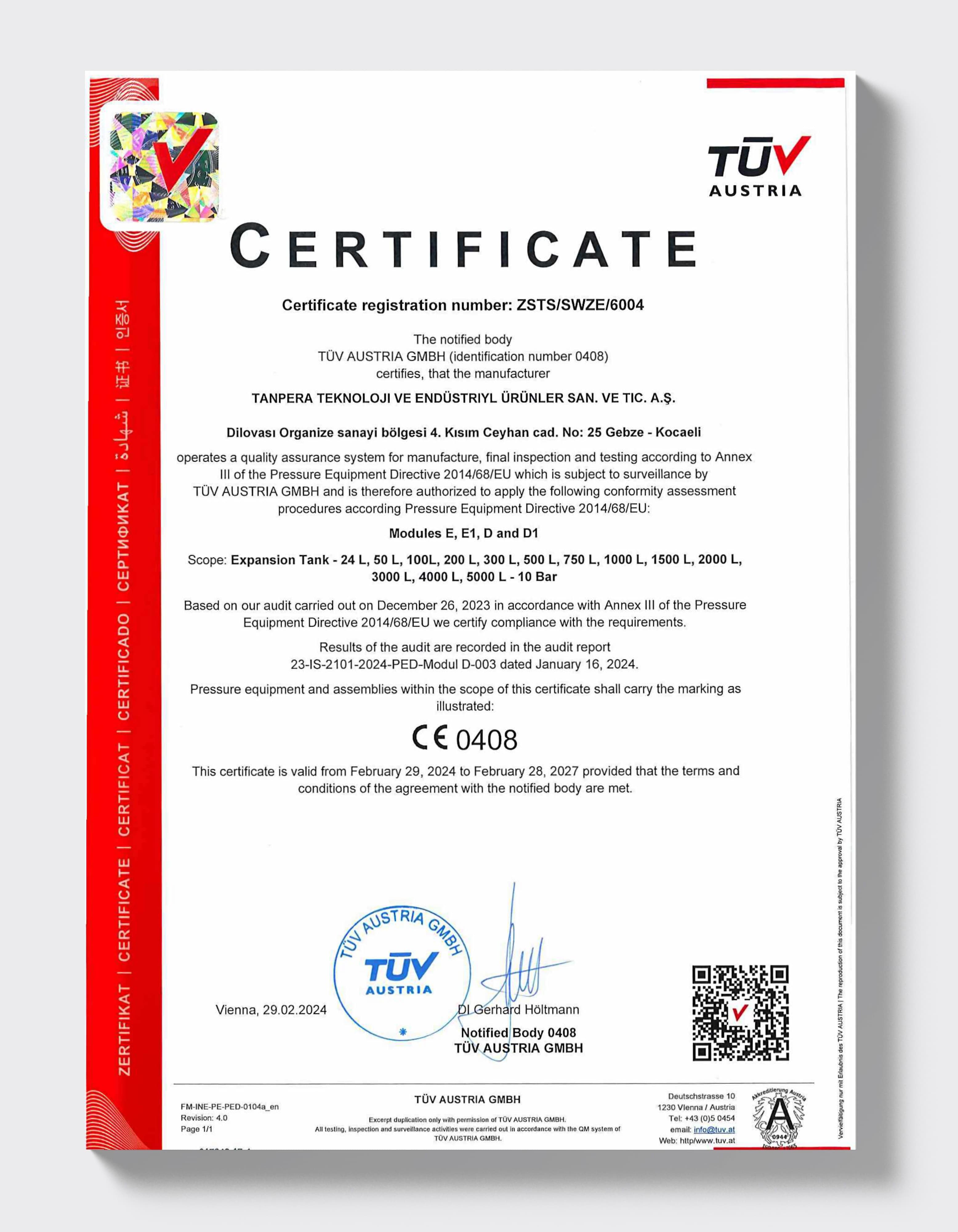 TÜV AUSTRIA — расширительные баки, модуль D